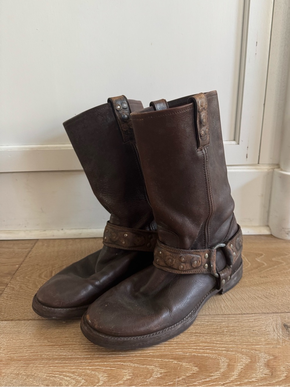 Vintage 90s Frye 12R Brown Leather Harness Boots